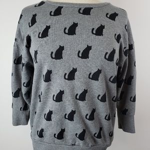 Forever 21 Black Cat Gray Sweat Shirt    A41-14